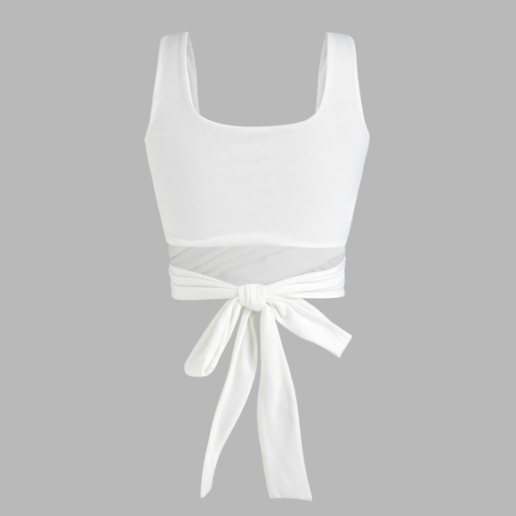 Set of 2! Cider Flirty Cropped Wrap Tie Black & White Stretchy Fabric Tank Tops - Picture 3 of 13